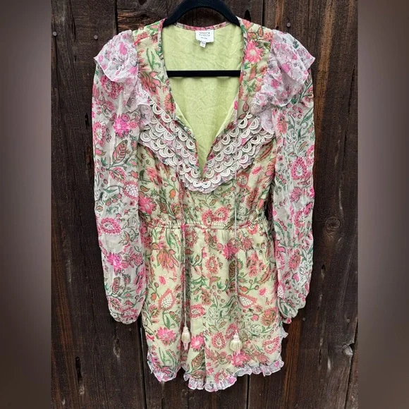 HEMANT & NANDITA Nora Romper in Viscose Paisley Print Long Sleeve Lace Detail - Picture 8 of 16